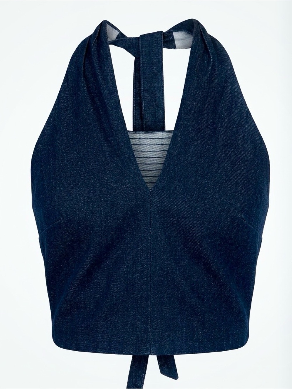 LOFT Chambray Dark Blue Denim Crossover Halter Crop Top NWT - Size 10